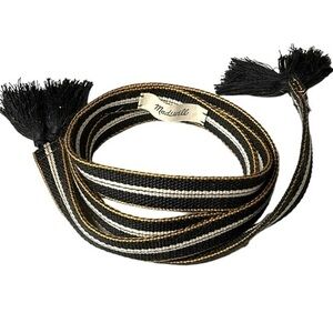 Madewell Woven Tassel Belt‎ Black Cream Gold Stripe Boho Wrap OSFM